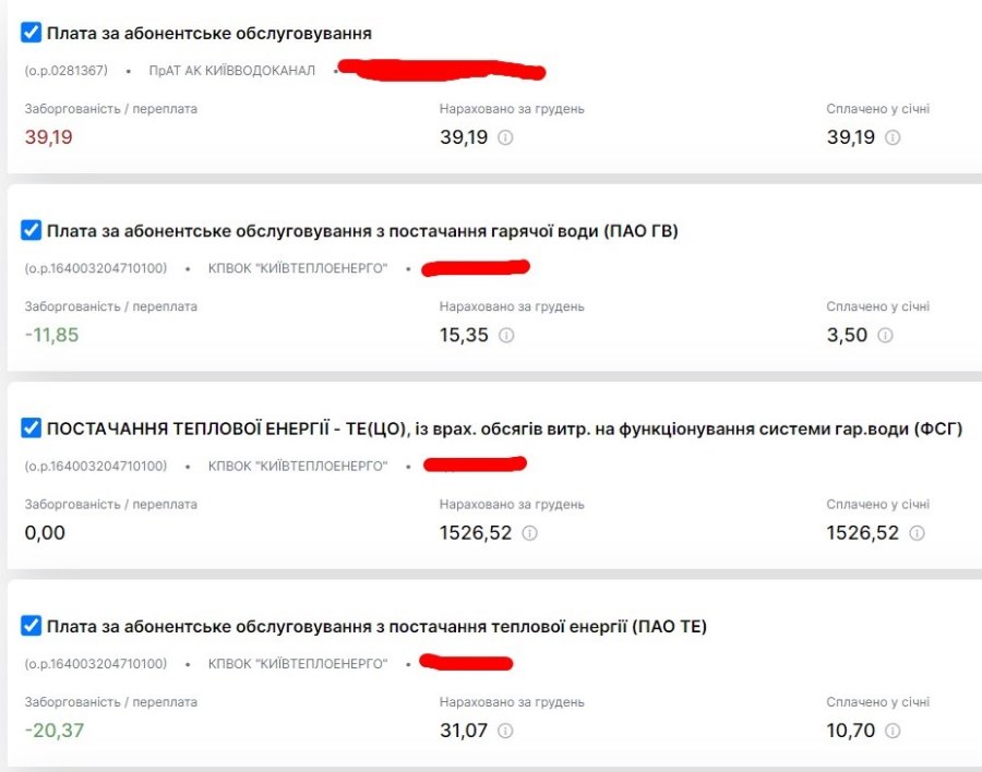 Приклад рахунку на комунальні послуги з абонентським обслуговуванням